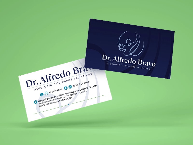 Dr. Alfredo Bravo - Branding, tarjetas de presentación para médico algólogo y cuidados paliativos, medicina del dolor